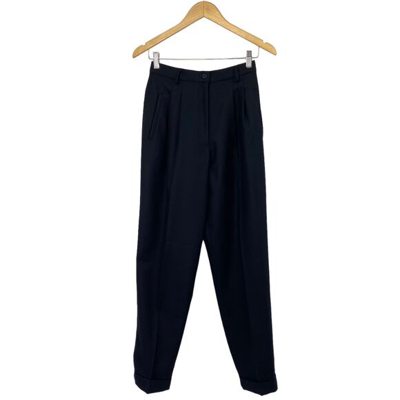 Vintage 90s Casual Corner Pure Wool Pants High Rise Pleated Front Cuffed Black 6 - Picture 2 of 8